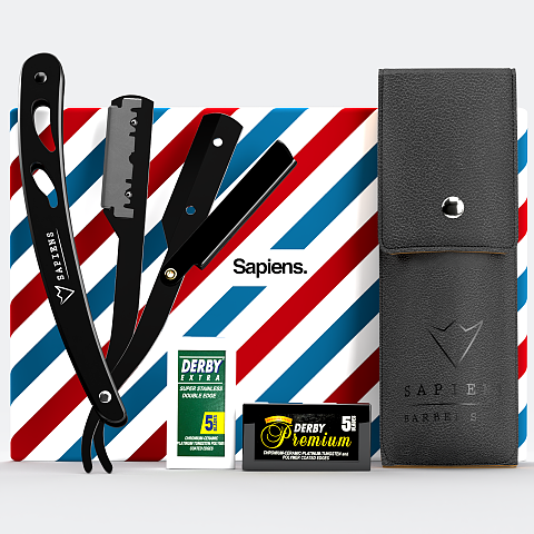Sapiens. Straight shaver set – (wooden version/silver/black)