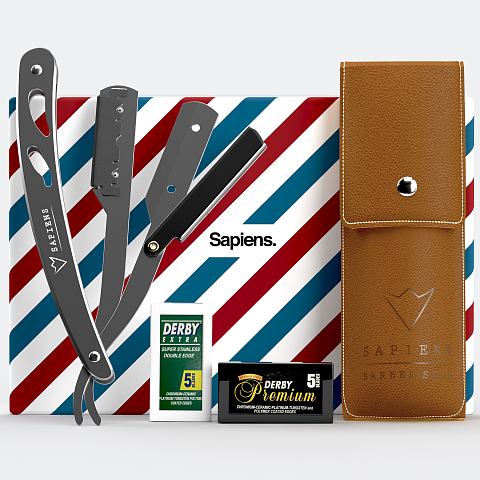 Sapiens. Straight shaver set – (wooden version/silver/black)